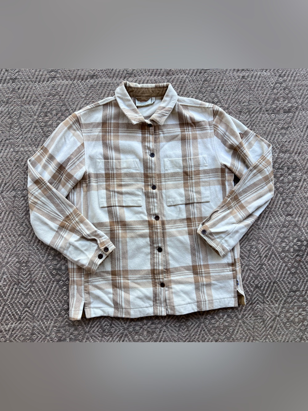 Fjallraven Womens Shacket S Heavyweight Plaid Overshirt Cream Tan Outdoor